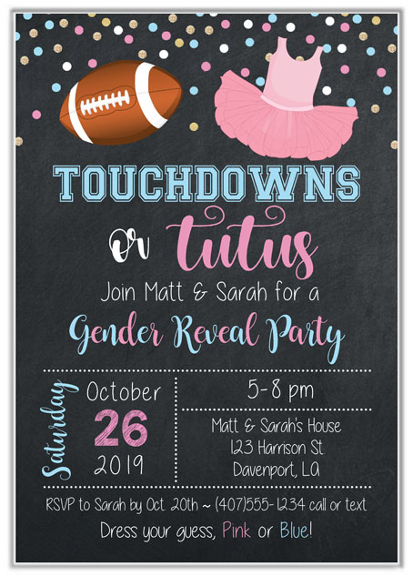 Touchdowns or Tutus Gender Reveal Invitations | Baby Shower