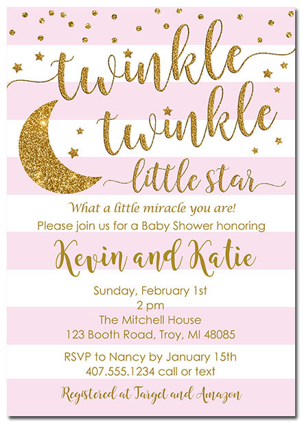 Twinkle Star Girl Baby Shower Invitations | Baby Shower