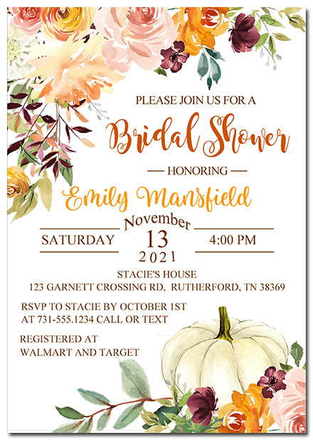 Autumn Fall Bridal Shower Invitations
