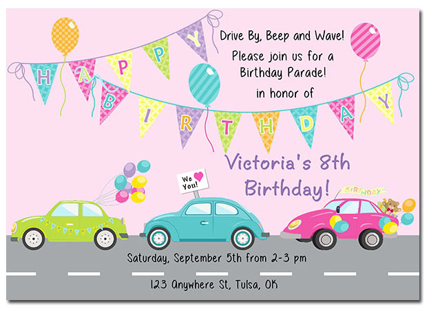Drive By Parade Birthday Invitations