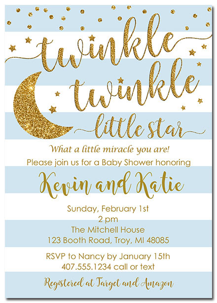 Twinkle Star Boy Baby Shower Invitations